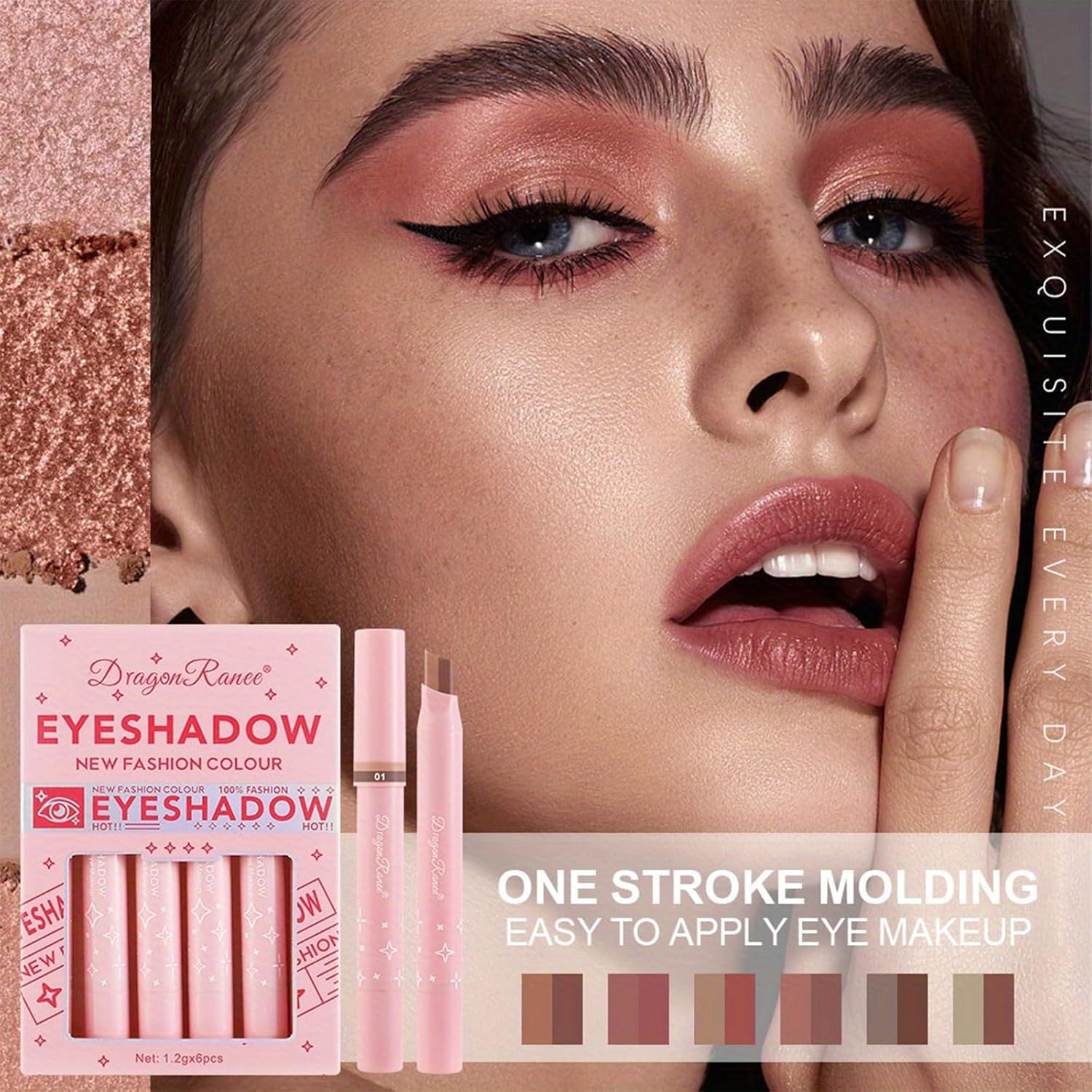 6-Pack Dual-Tone Eyeshadow Pencils – Slide-Up Stick Design with 2-Color Gradient Tips, Waterproof & Long-Lasting, Glitter + Matte Finishes, Easy One-Stroke Application, Travel-Friendly Set for Eyes & Inner Corner Highlight (Pink)