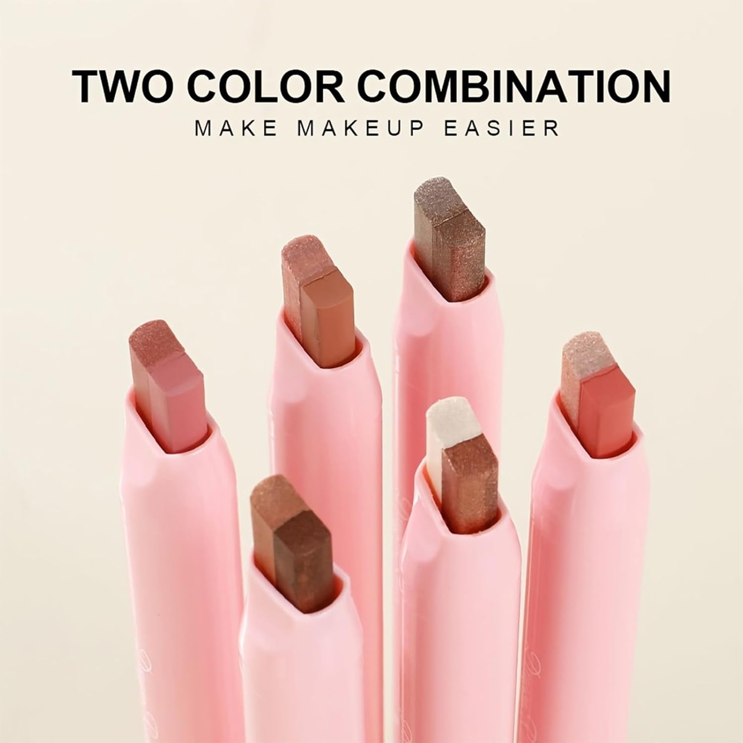 6-Pack Dual-Tone Eyeshadow Pencils – Slide-Up Stick Design with 2-Color Gradient Tips, Waterproof & Long-Lasting, Glitter + Matte Finishes, Easy One-Stroke Application, Travel-Friendly Set for Eyes & Inner Corner Highlight (Pink)