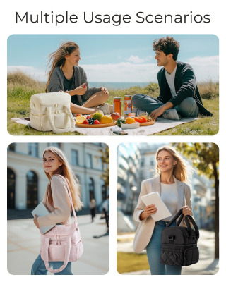 Double-Layer Insulated Lunch Bag with Quilted Design – 11.8L Cooler Tote for Work, Picnics & Travel (Black) | Other Colors Available In-Store