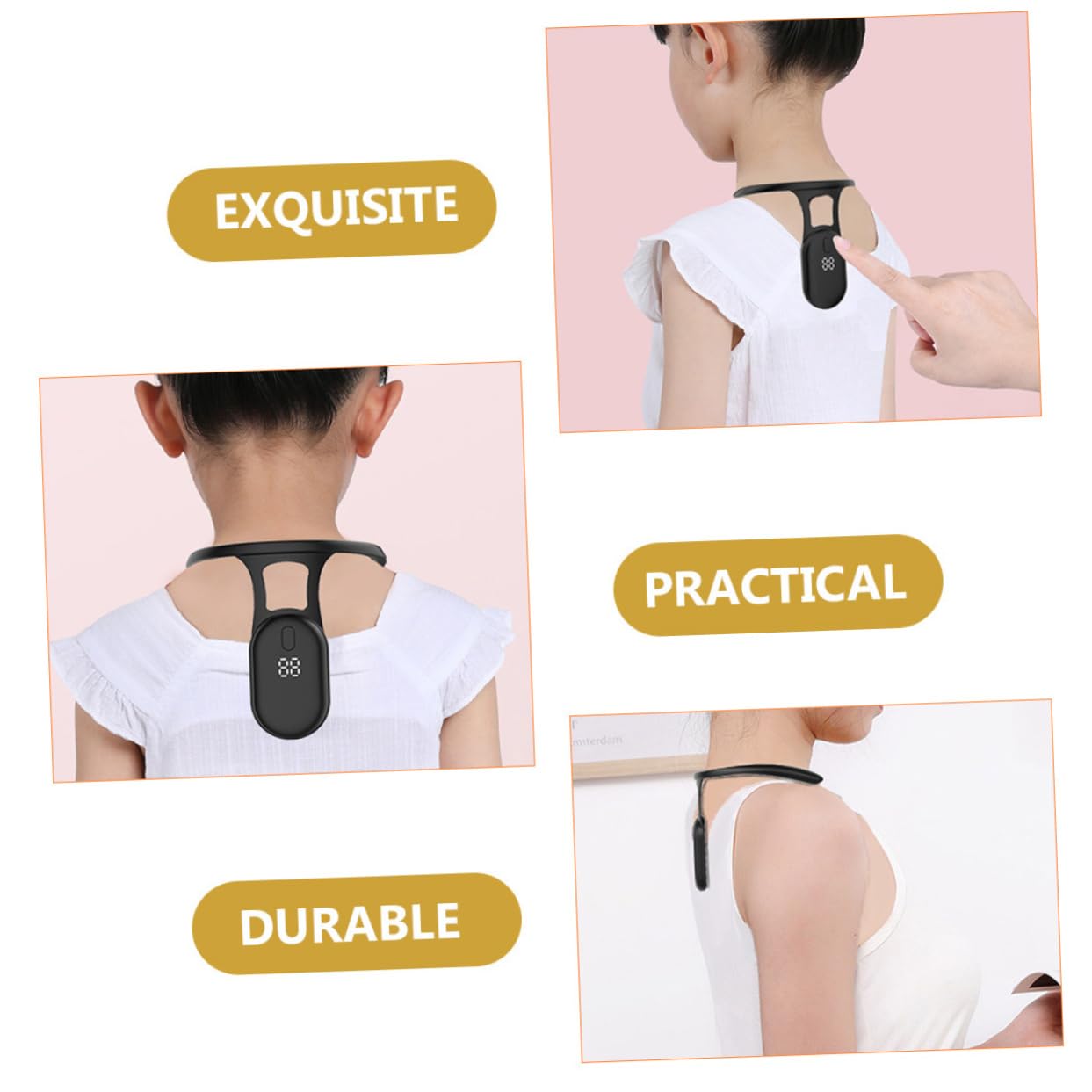 Smart Posture Corrector with Vibration Reminder – Neck-Worn Back Posture Trainer for Kids & Teens, Anti-Curved Back Device with Digital Display (Black)