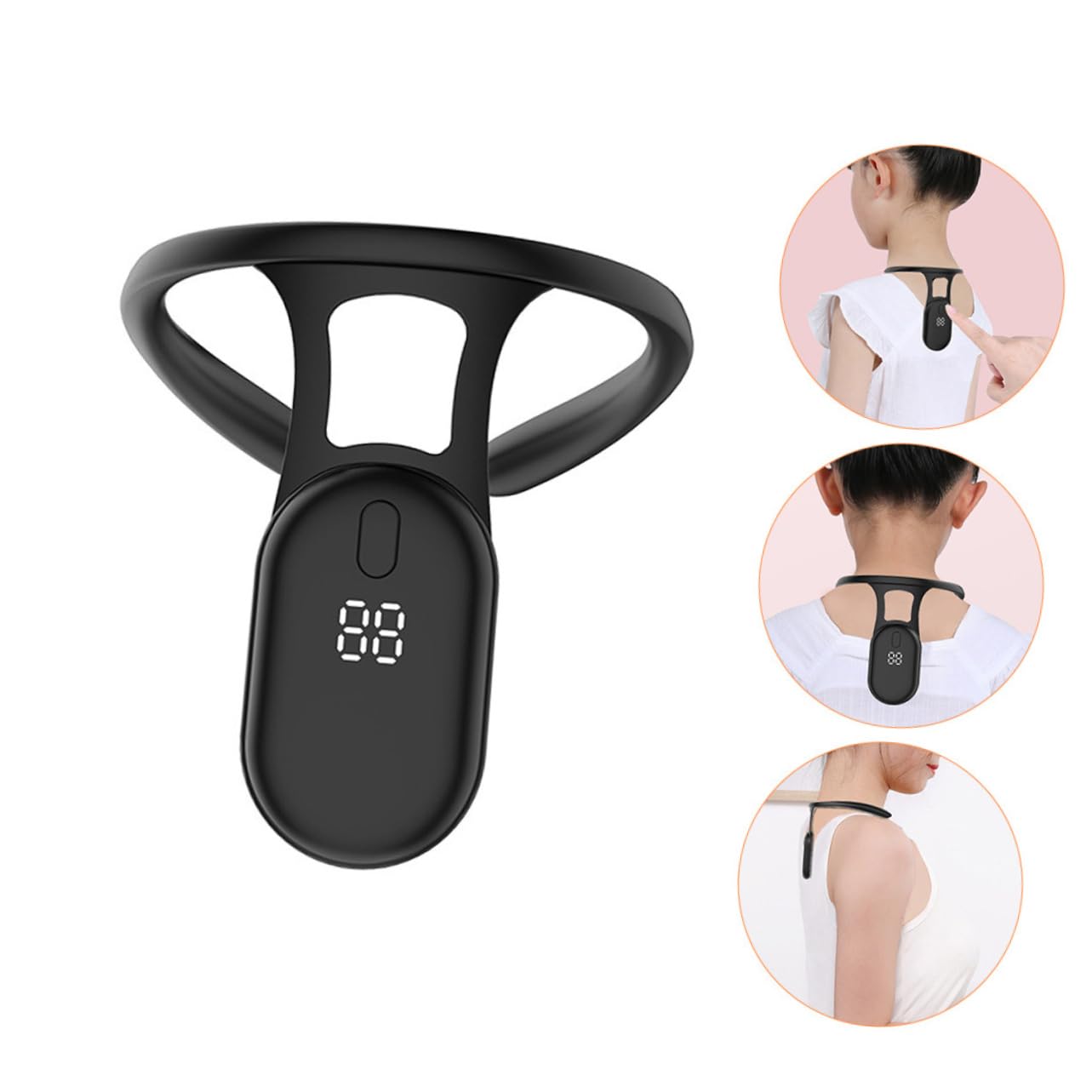 Smart Posture Corrector with Vibration Reminder – Neck-Worn Back Posture Trainer for Kids & Teens, Anti-Curved Back Device with Digital Display (Black)