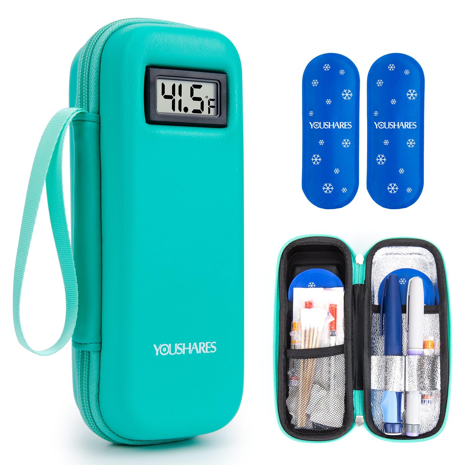 Portable Insulin Cooler Case with Digital Temperature Display – Travel Insulin Storage Bag with 2 TSA Ice Packs, Diabetes Supplies Organizer (Green)