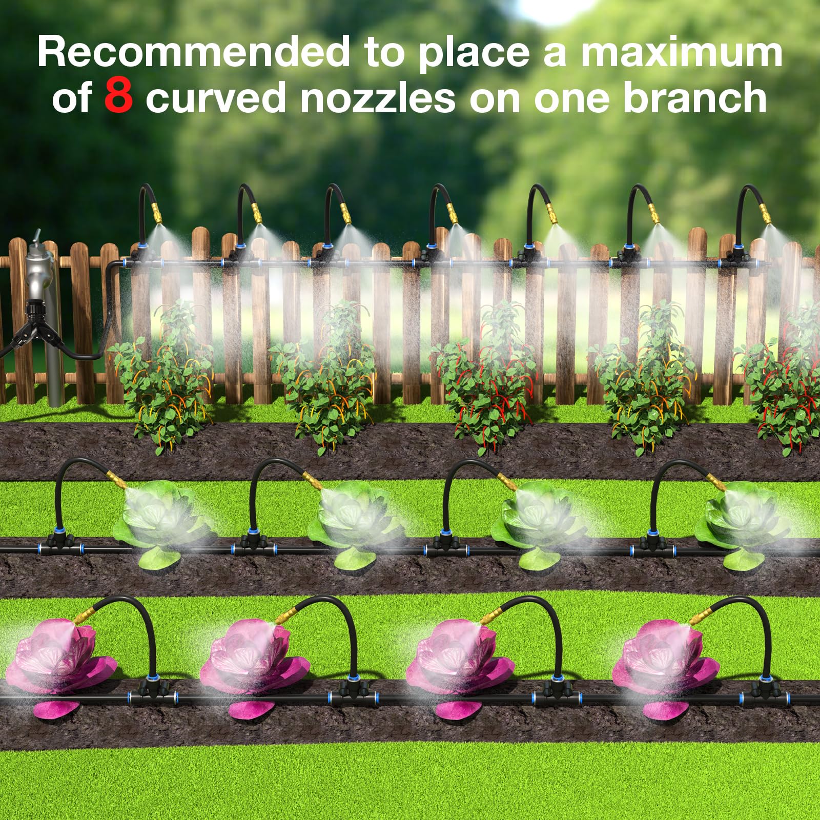 Drip Irrigation System, No 1/4 Pipe, only 12pcs Adjustable Copper Nobbles and Quick Connectors