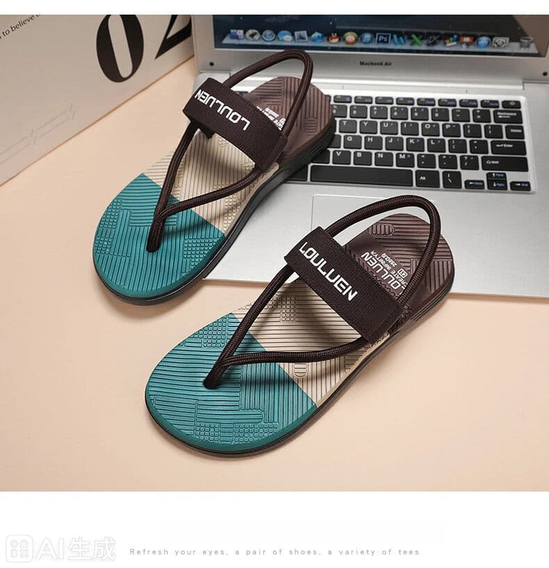 Men's Sandals Outdoor Non-Slip EVA Lightweight Thick-Sole Beach Slippers Brown Size 39