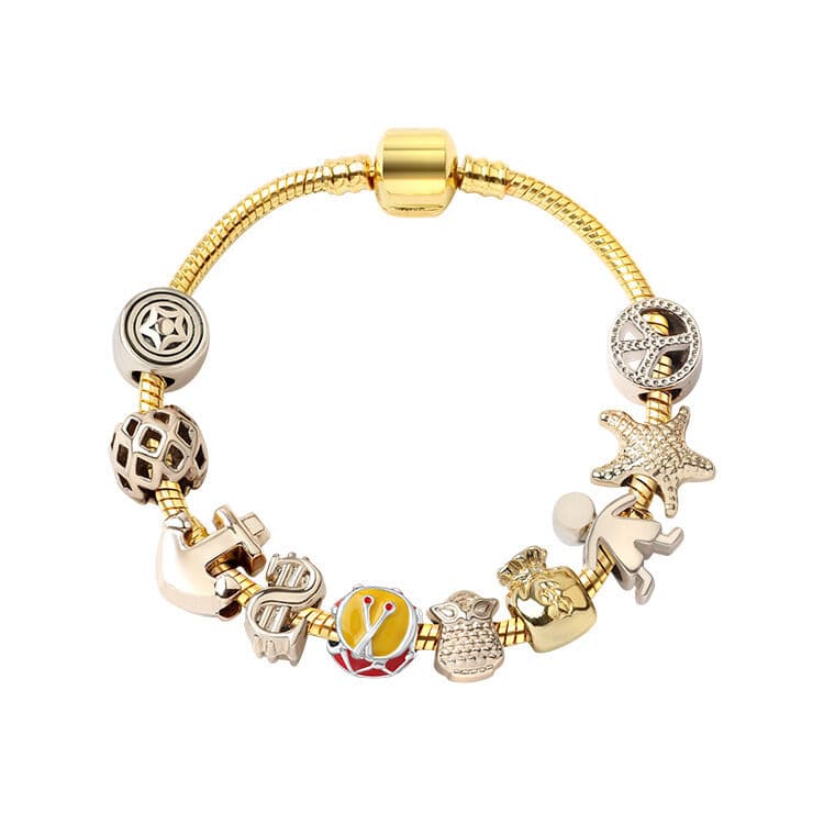 Golden Tropical Marine Life Anchor Money Bag Dollar Bead Bracelet(19cm)