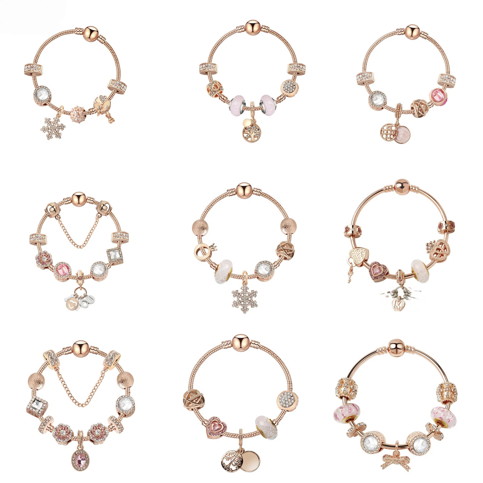 Glamorous Gold Bracelet with Rhinestones, Colorful Cubic Zirconia, Hollow Beads & Double-Disc Pendant(20cm)