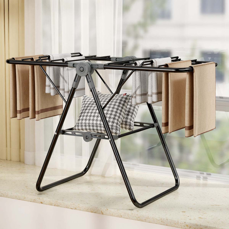 2-Tier Foldable Clothes Drying Rack for Balcony Bay Window-White