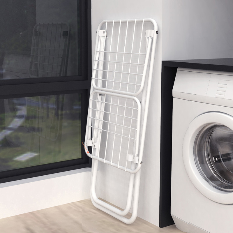 Double Wing Floor Folding Drying Rack For Clothes Quilt Towel-White