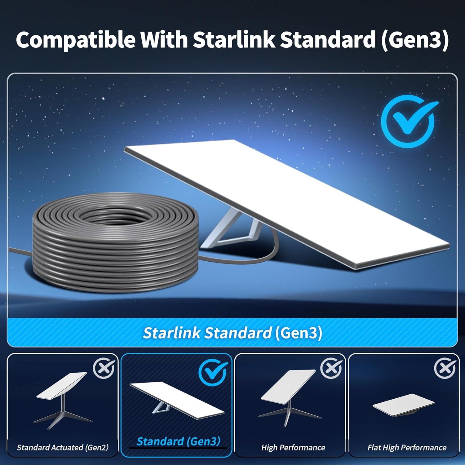 Starlink Gen 3 Ethernet Cable 33FT/ 10M Cable, Waterproof, Grey