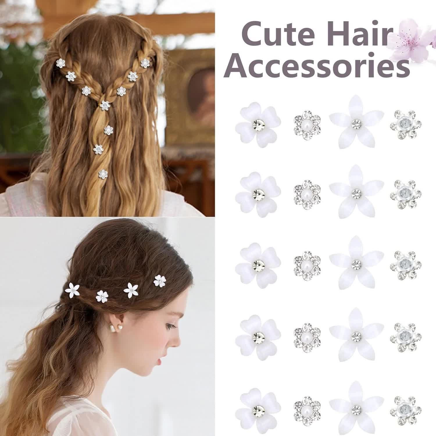 Mini Rhinestone Hair Pins Cute Small Decorative Wedding Bridal Barrettes 4 Flower Patterns