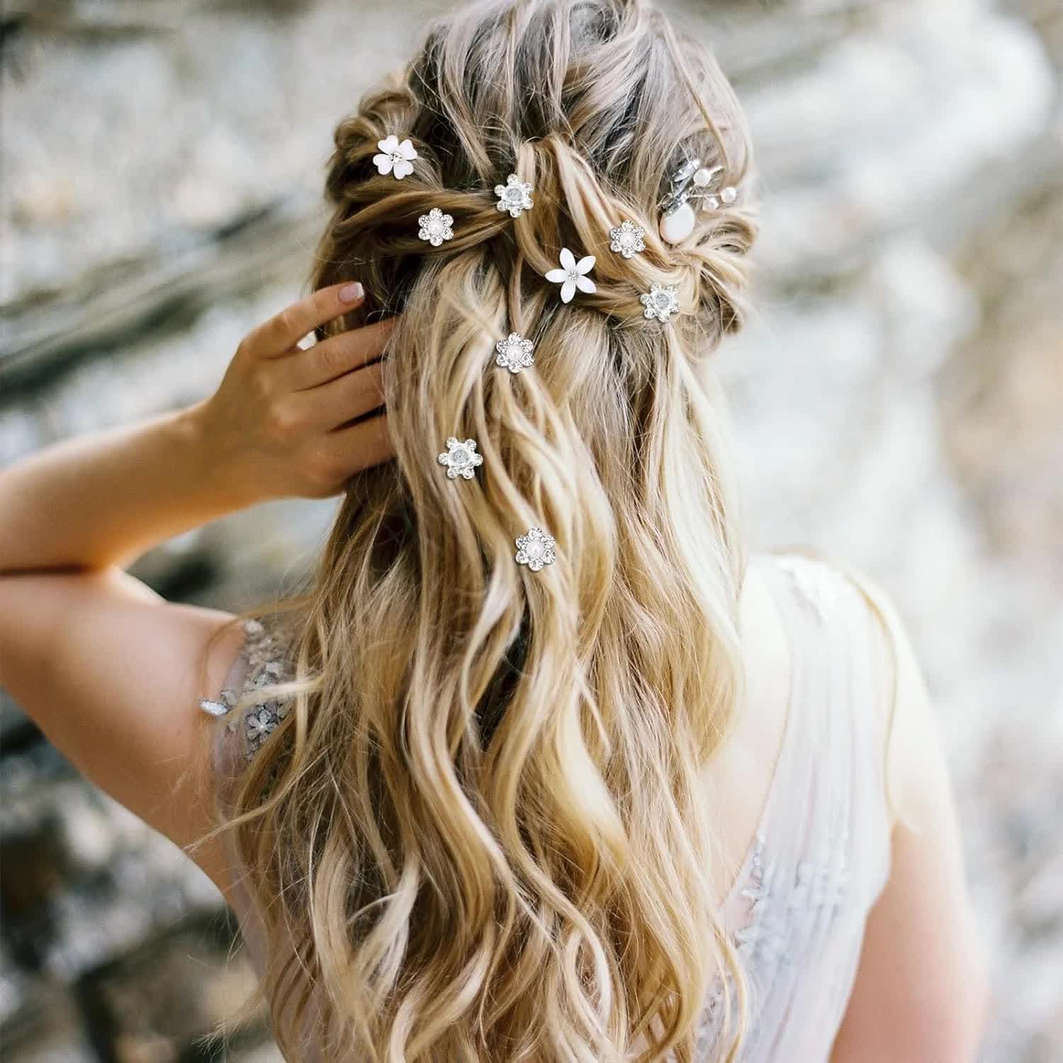 Mini Rhinestone Hair Pins Cute Small Decorative Wedding Bridal Barrettes 4 Flower Patterns