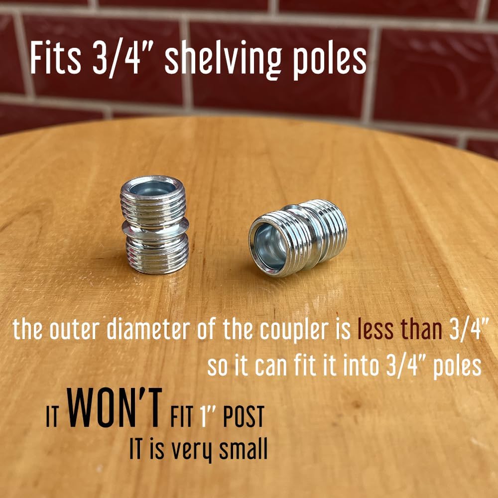 Vega 4-Pack Small Threaded Pole Connectors for 3/4" Shelving Posts, Industrial Style, Wire Rack Shelving