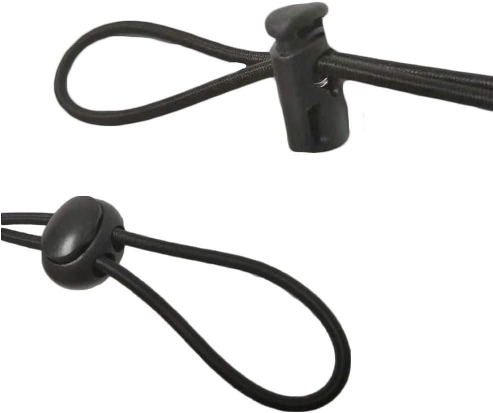 20 Piece Plastic Cord Locks with 50ft Elastic Cord 1/8 Inch Heavy Stretch Round String Black