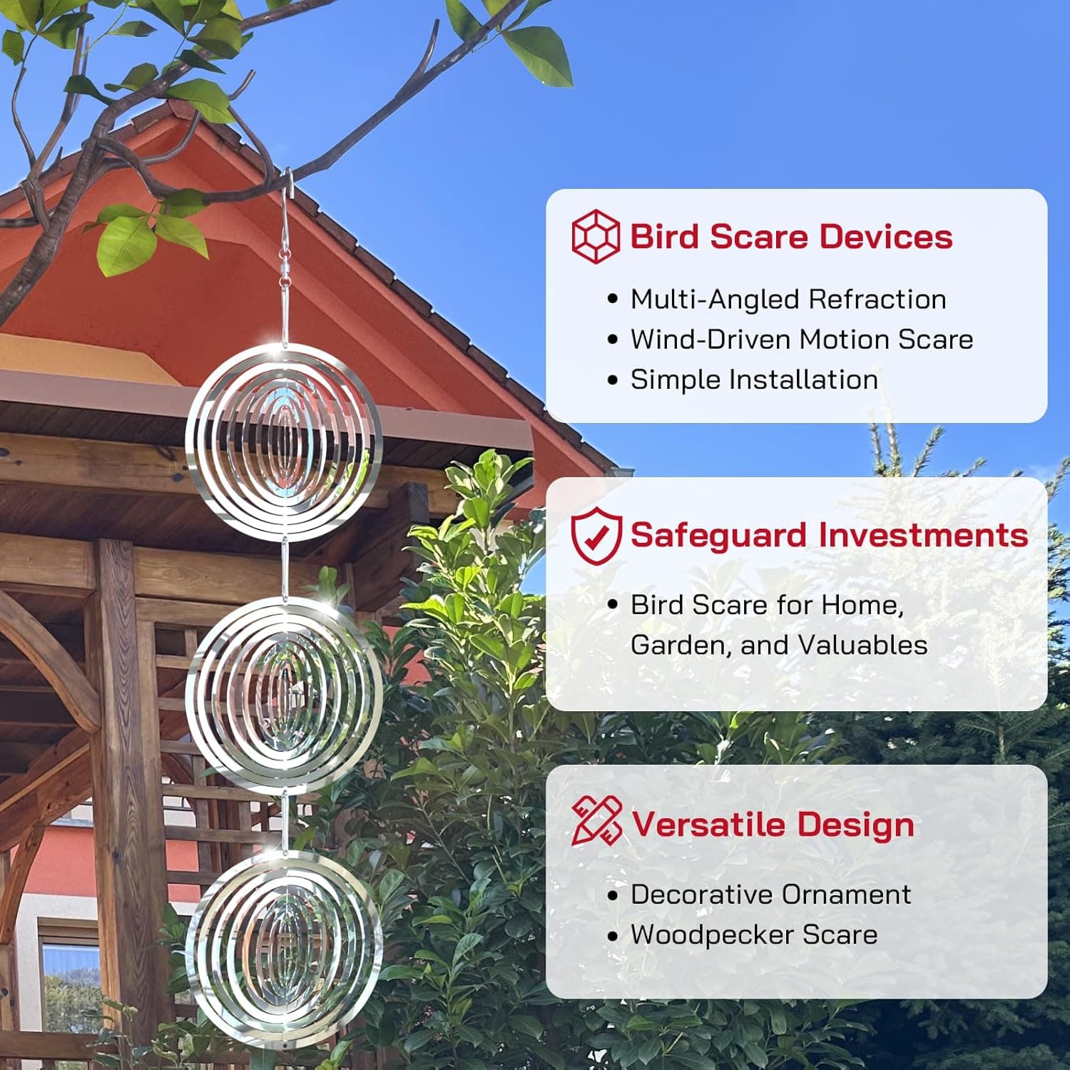 Bird Deterrents Reflective 3D Stainless Steel Wind Spinners Garden Decor