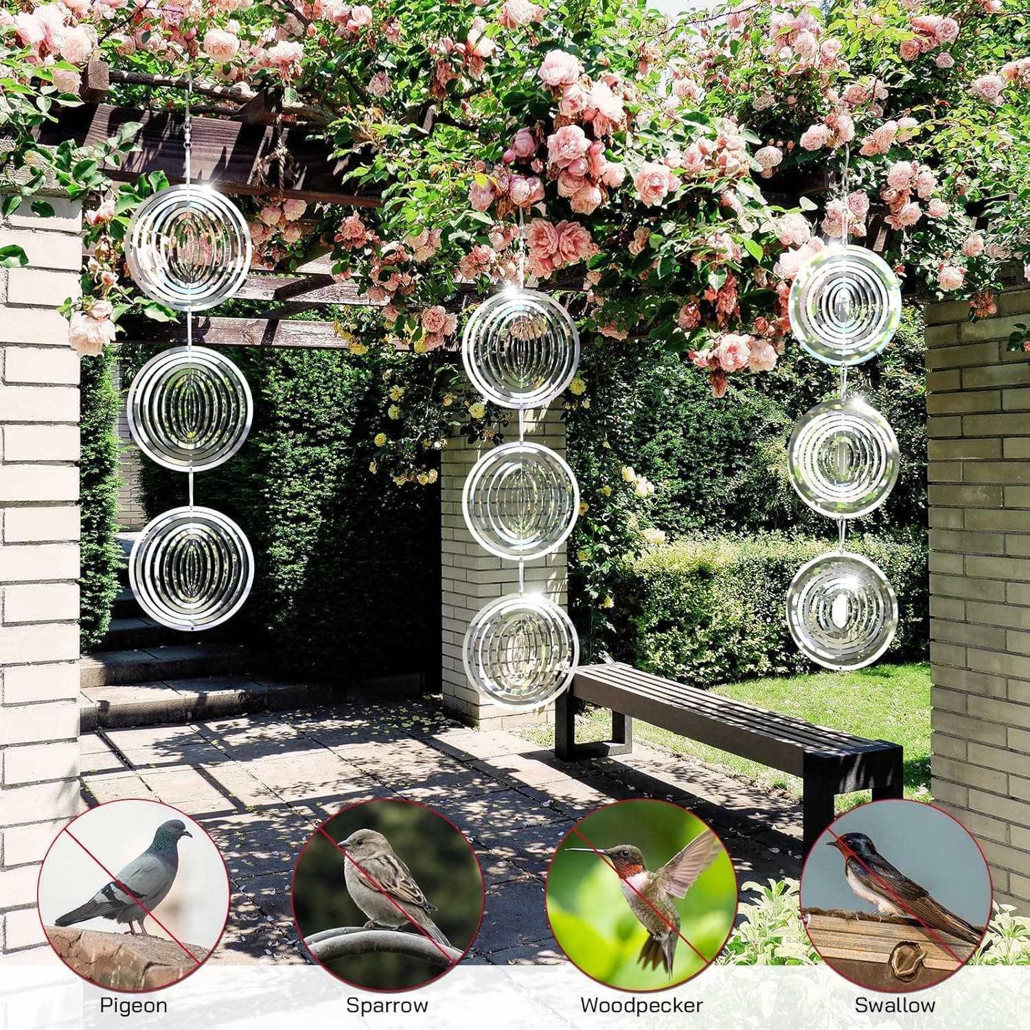 Bird Deterrents Reflective 3D Stainless Steel Wind Spinners Garden Decor