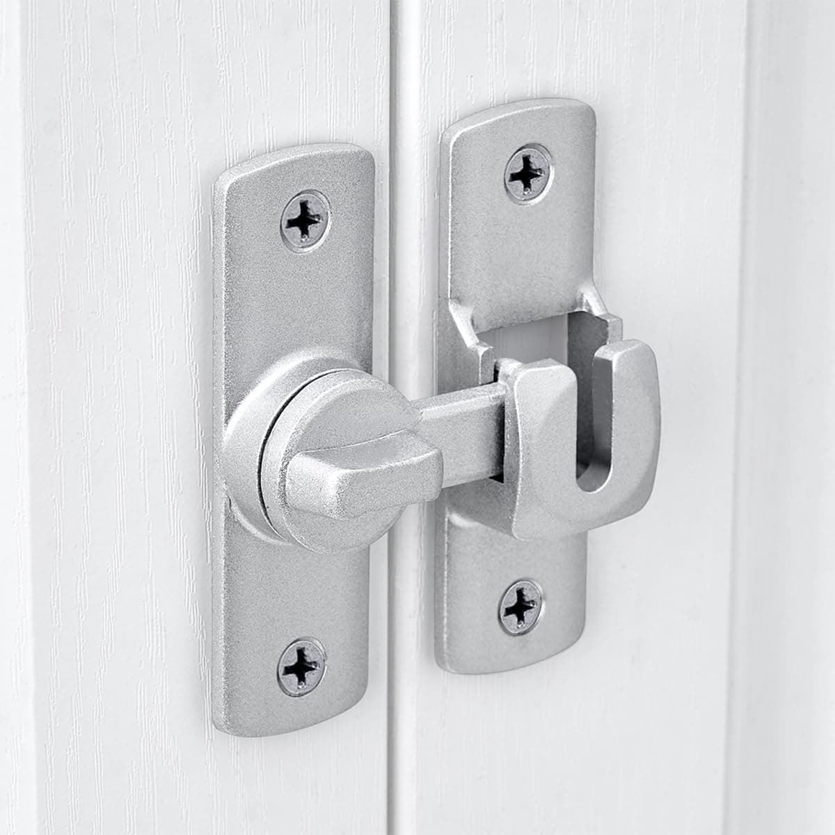 Barn Door Latch Aluminum Alloy 90/180 Degree Right Angle Lock Silvery
