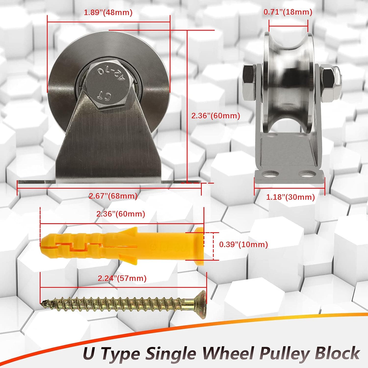 Stainless Steel Pulley Block Super Silent U Type 60mm Silver