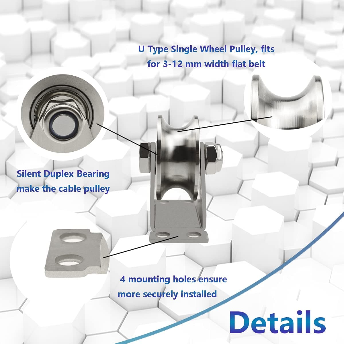 Stainless Steel Pulley Block Super Silent U Type 60mm Silver