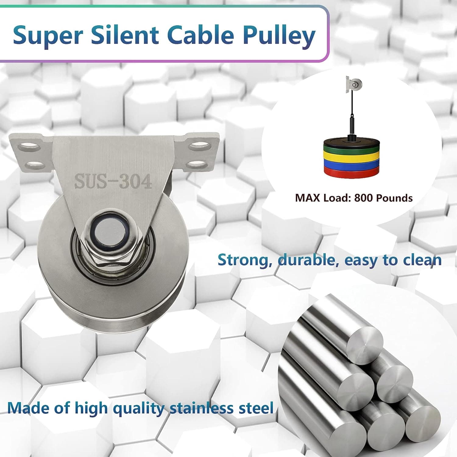 Stainless Steel Pulley Block Super Silent U Type 60mm Silver