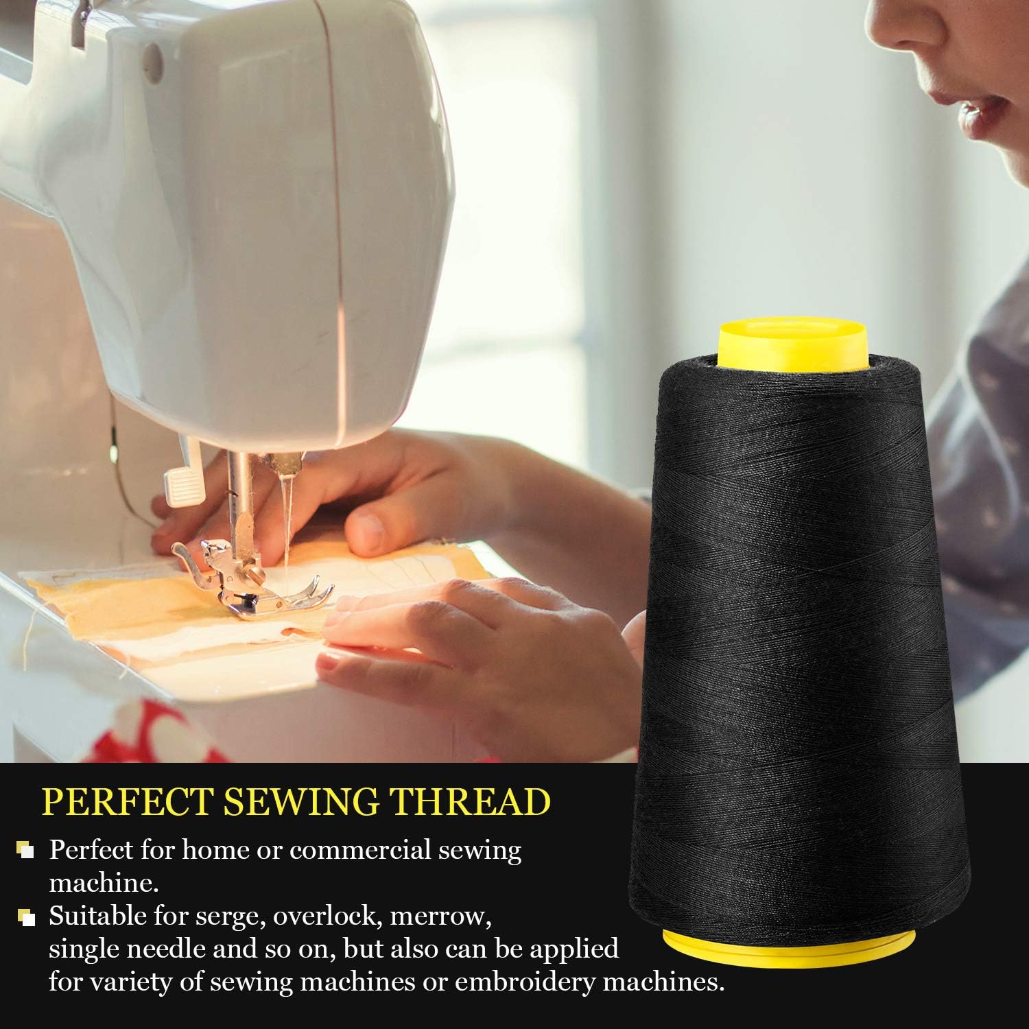 6 Rolls 3000 Yard Each Serger Thread Polyester Cones Spool Thread for Sewing Serger Overlock Quilting Sewing Machine (Black, White, Beige, Grey, Dark Grey, Coffee) Black, White, Beige, Grey,