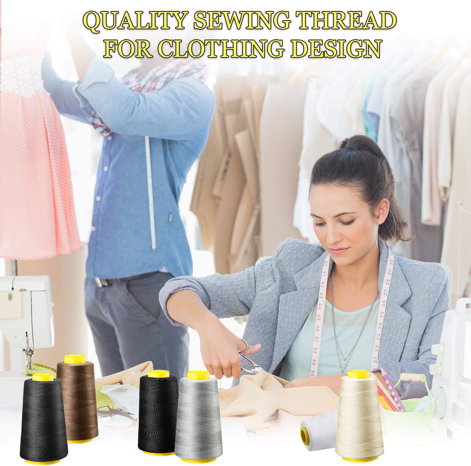 6 Rolls 3000 Yard Each Serger Thread Polyester Cones Spool Thread for Sewing Serger Overlock Quilting Sewing Machine (Black, White, Beige, Grey, Dark Grey, Coffee) Black, White, Beige, Grey,
