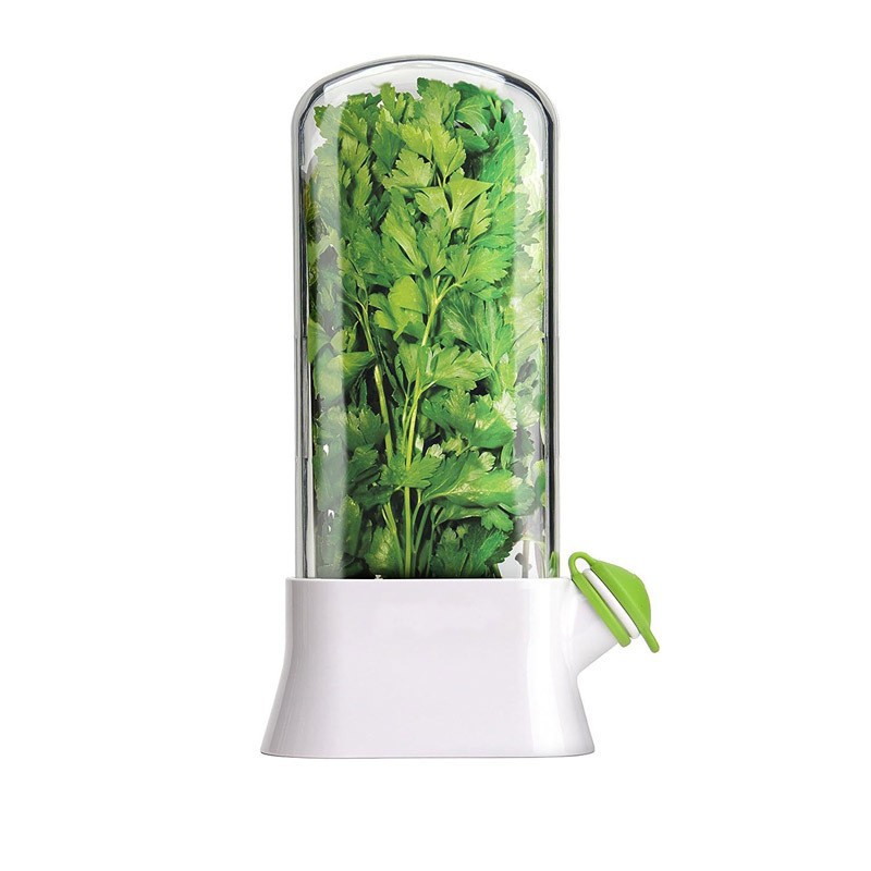 Herb Keeper | Extends freshness up to 3 weeks | Hydroponic Herb/Cilantro Preservation Jar - Kitchen Herb Vase with Drainage Valve（White）