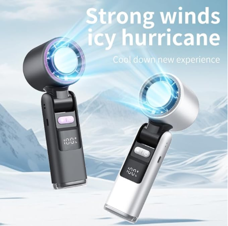 Portable Fan Handheld Mini Turbo Fan Battery ， High Speed Powerful Ice Cooling 5 Speed Adjustable Rechargeable Personal Fans for Beach Camping Travel Working （Starry Gray）