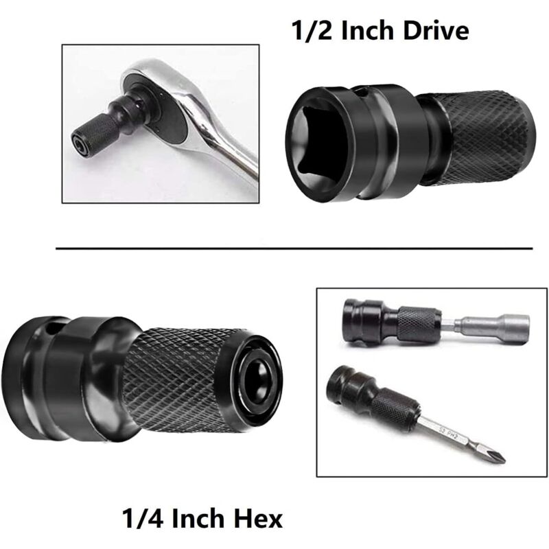 Impact Socket Driver Bit, 1/2" Square To 1/4" Hex Socket Adapters, For Impact Ratchet Wrench And Screwdriver Bit Holder