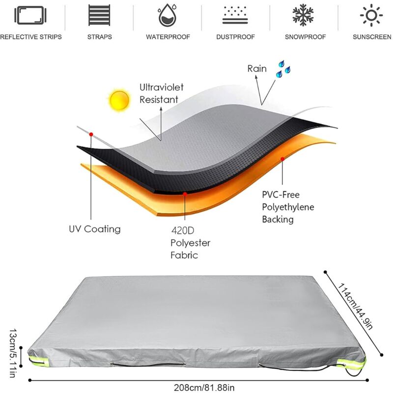 Flat Trailer Cover - 208 X 114 X 13 Cm - Dustproof - For 750 Kg Trailer - Grey