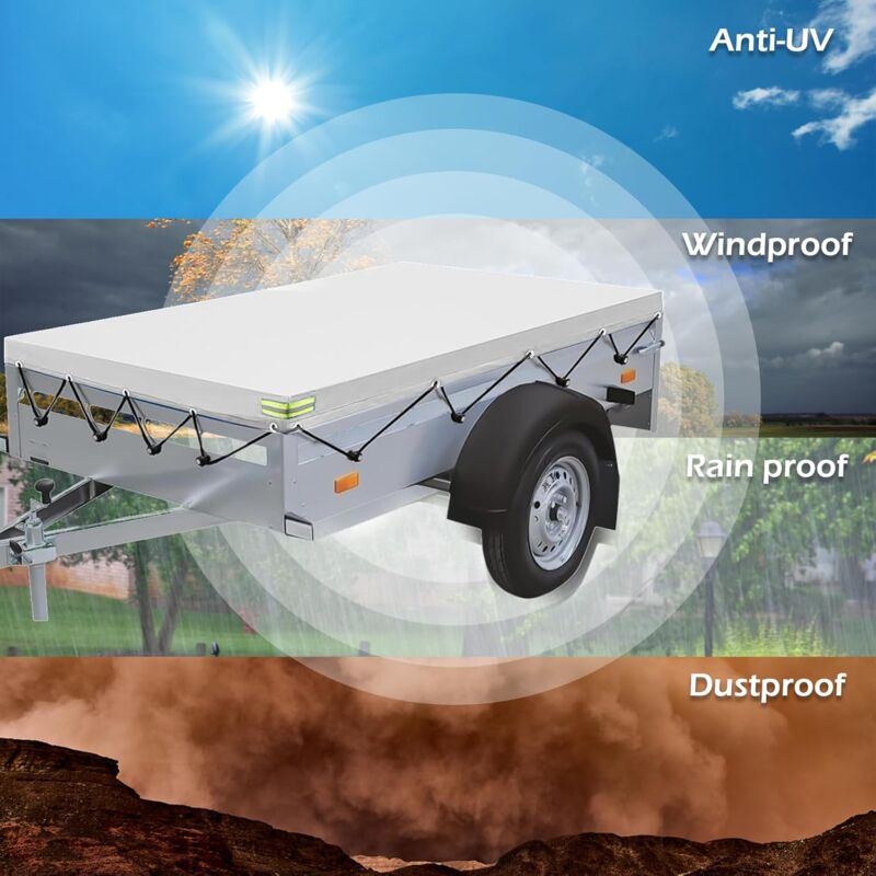 Flat Trailer Cover - 208 X 114 X 13 Cm - Dustproof - For 750 Kg Trailer - Grey