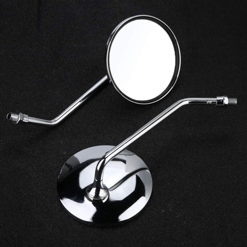 Rearview Mirror - 1 Pair 10Mm ROund Chrome Silver Motorcycle Rearview Mirrors. Left And Right Side Mirror.
