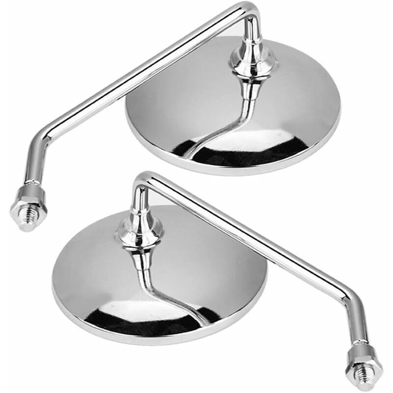 Rearview Mirror - 1 Pair 10Mm ROund Chrome Silver Motorcycle Rearview Mirrors. Left And Right Side Mirror.