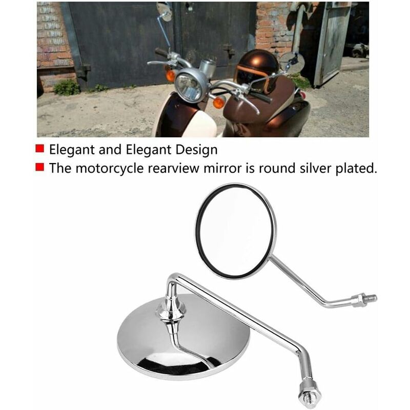 Rearview Mirror - 1 Pair 10Mm ROund Chrome Silver Motorcycle Rearview Mirrors. Left And Right Side Mirror.