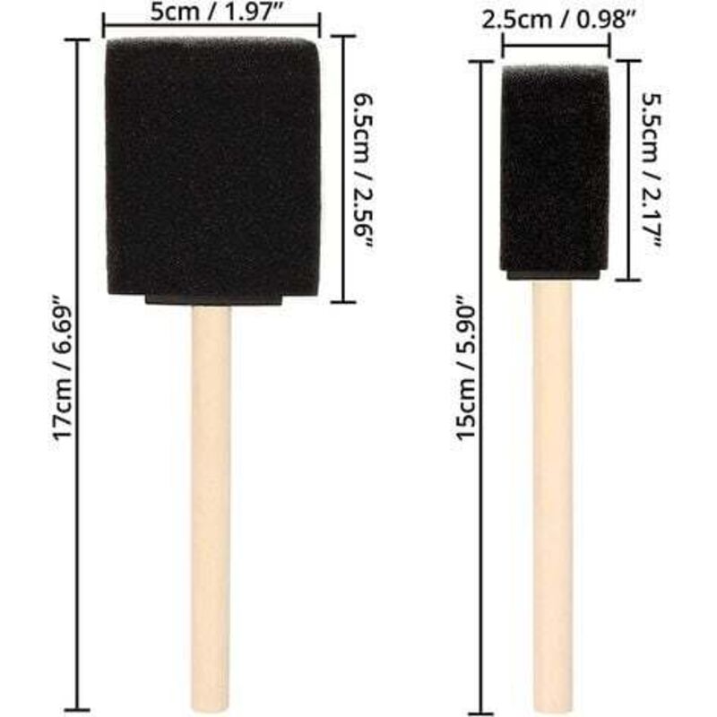 Foam Brushes (20 Pack) - Two Sizes - Sponge Brushes With Wooden Handle - Paint Stamp Brushes For Acrylic, Oil, Varnish
