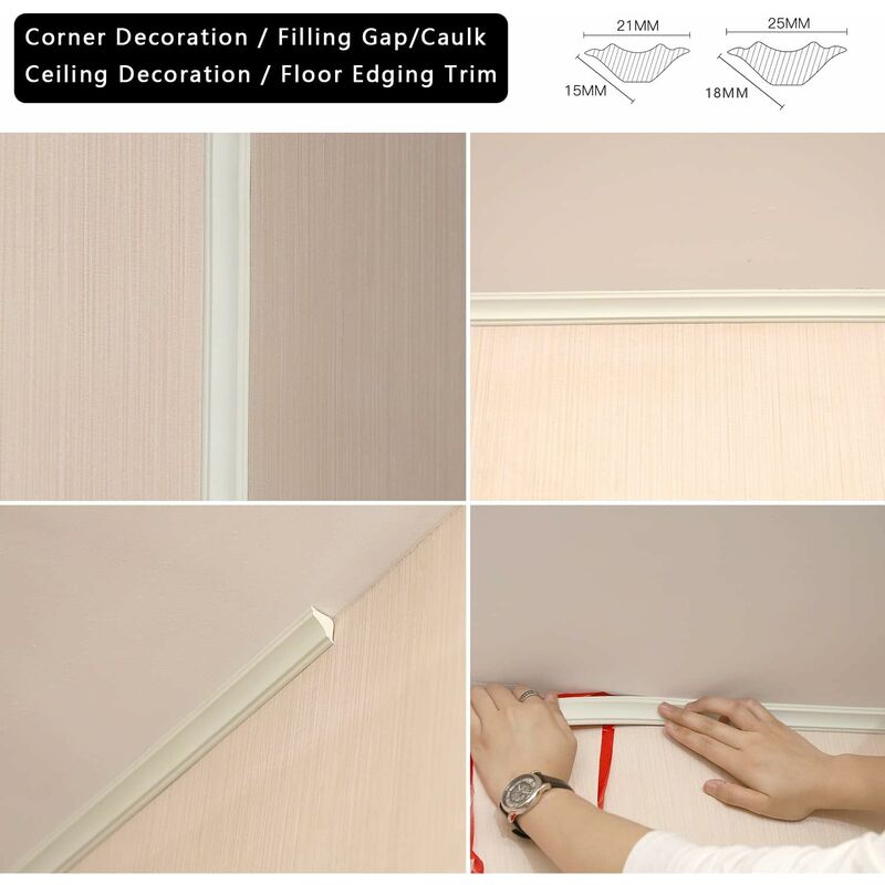 5 Meters Flexible Moulding Trim, Caulk Strips, Self-Adhesive, For Bathtub Corners, Toilets, Countertops, Baseboard,