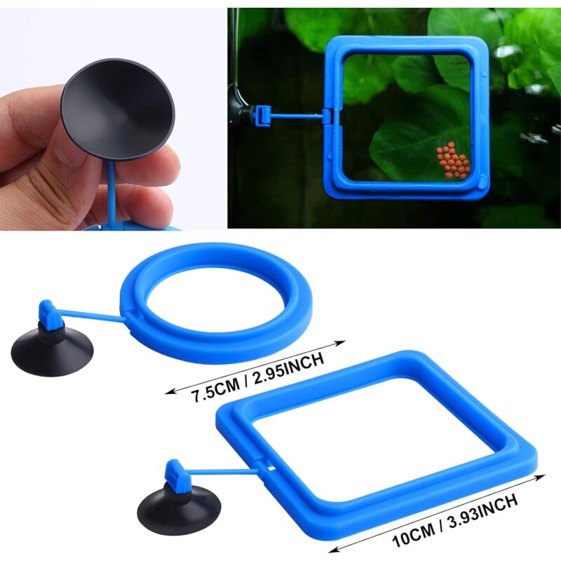 2 pcs Fish Feeding Rings Aquarium Feeder Food Feeding Ring For Guppy Betta Goldfish Blue