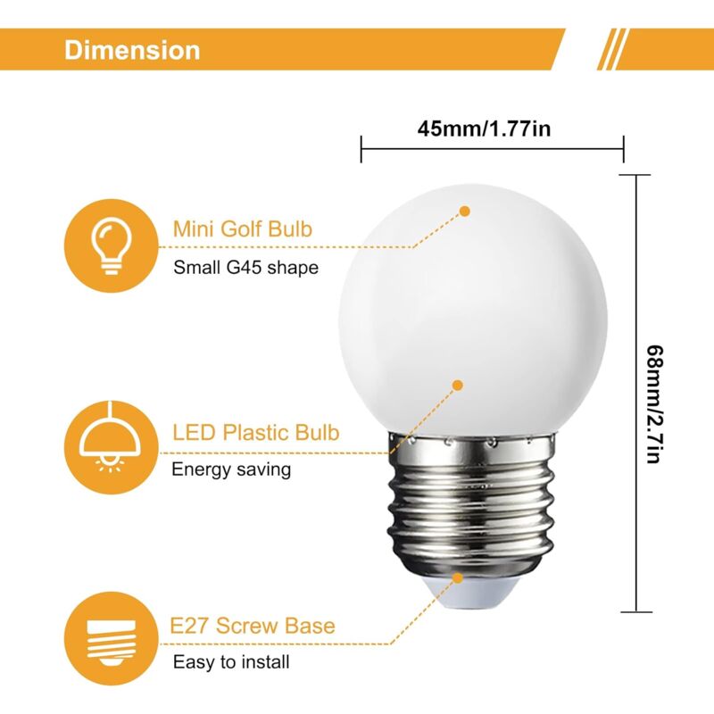 Pack Of 10 E27 G45 LED Globe - Warm White 3000K - 5W G45 - Matte Polycarbonate Shell - Non-Dimmable [Energy Class G]