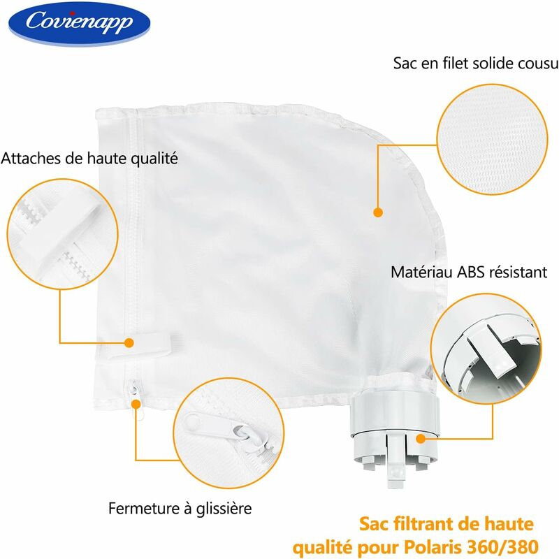 2 Pack Pool Cleaner Filter Bags Fits Polaris360 And 380 Pool Cleaner Zippered And Adjustable Design In White