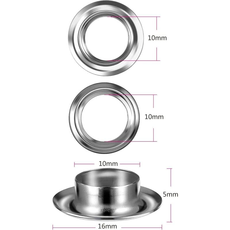 Grommet Kit Tools 10Mm Metal Eyelets Sets 100 Set Grommets Eyelets Kit For Canvas Tarpaulin Tent Repair Silver (2/5