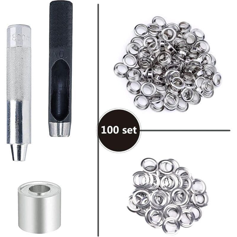 Grommet Kit Tools 10Mm Metal Eyelets Sets 100 Set Grommets Eyelets Kit For Canvas Tarpaulin Tent Repair Silver (2/5