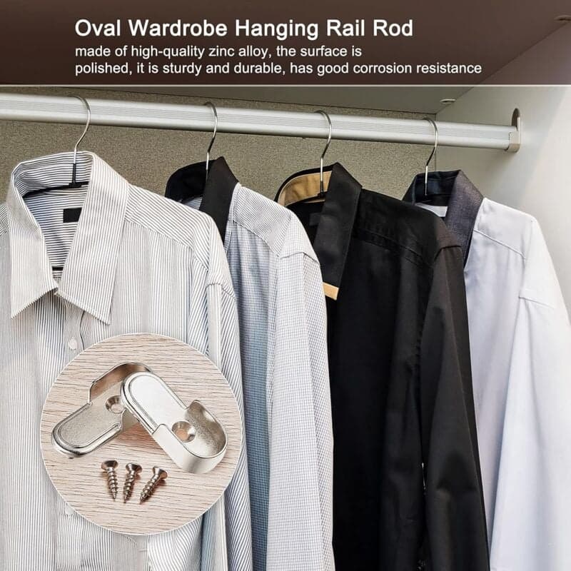 6 pcs Oval Wardrobe Rail End Brackets Nickel Plated Silver Wardrobe ROd Holder 15Mm Wardrobe Flange Rail Brackets And 6