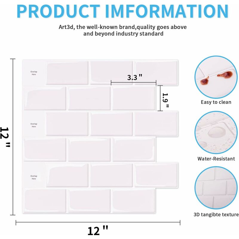 10 pcs White Subway Tiles Self Adhesive Kitchen Bathroom Backsplash 3D Vinyl Brick Adhesive Paper 30X30Cm