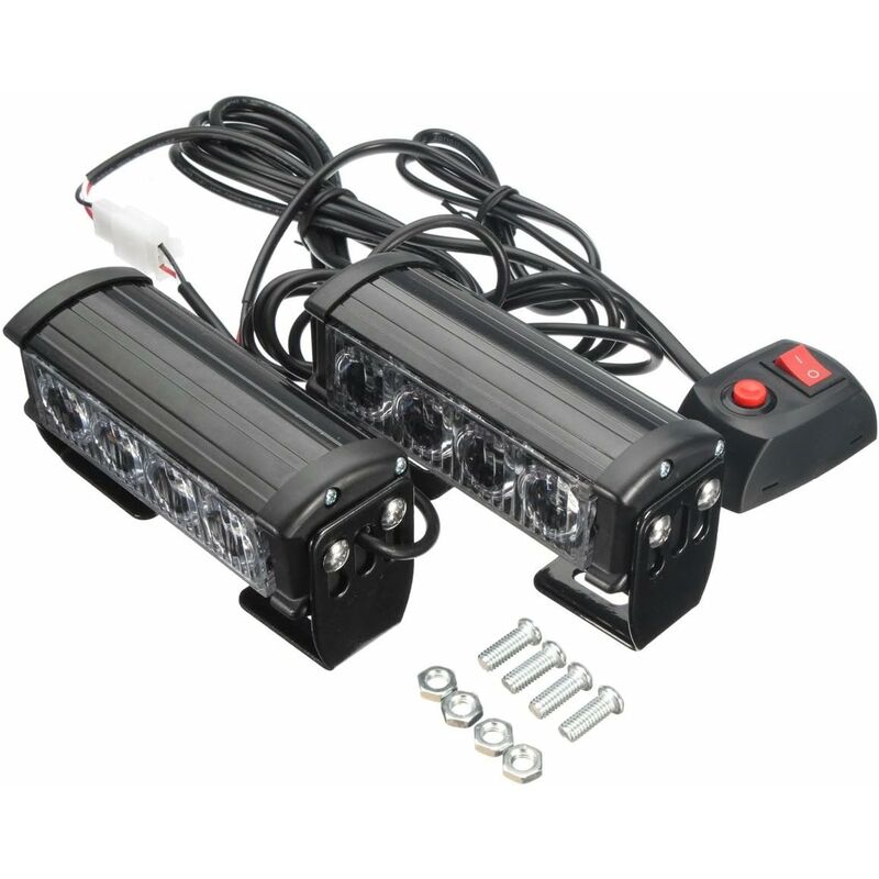 Strobe Lights, 2 pcs 8 LEDs Emergency Strobe Warning Lights Emergency Flashing Warning Lights 12V Universal For Car