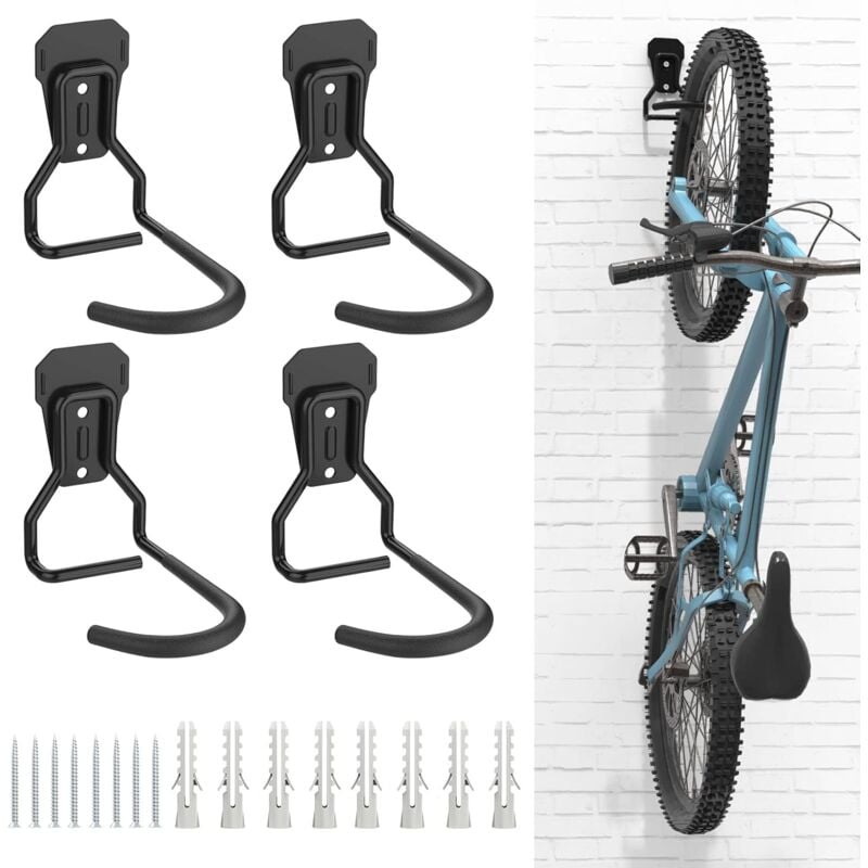 4 Pack Bike Hooks, Iron Hanger Holders, Heavy Duty L-Shaped Storage Wall Mount, Practical Vertical Bicycle Rack For