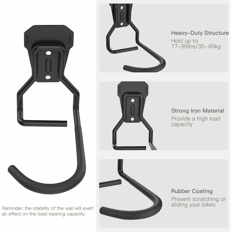 4 Pack Bike Hooks, Iron Hanger Holders, Heavy Duty L-Shaped Storage Wall Mount, Practical Vertical Bicycle Rack For