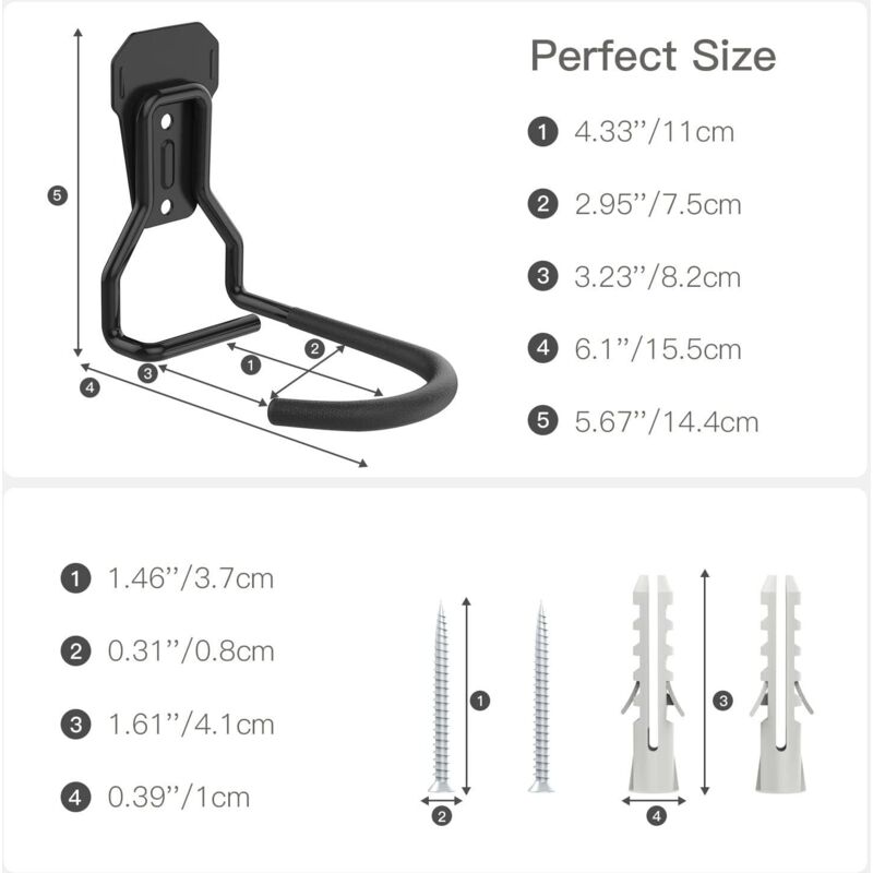 4 Pack Bike Hooks, Iron Hanger Holders, Heavy Duty L-Shaped Storage Wall Mount, Practical Vertical Bicycle Rack For