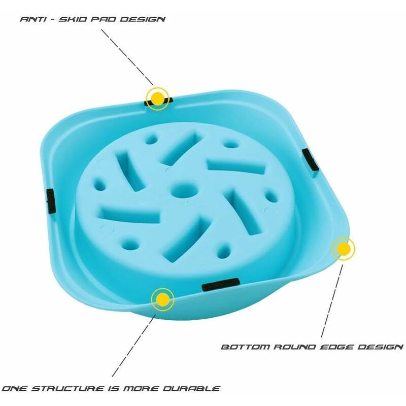 Slow Feeder Dog Bowl, Interactive Slow Feeder For Pets, Durable Square Non-Slip Pet Drinking Water Bowl Blue