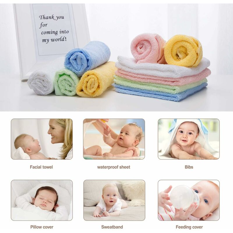 10 Pieces Baby Towels Hand Towels Bamboo Fiber Facial Wipes 25 Cm Kids Towels Multicolor Bath Towels Kitchen Towels