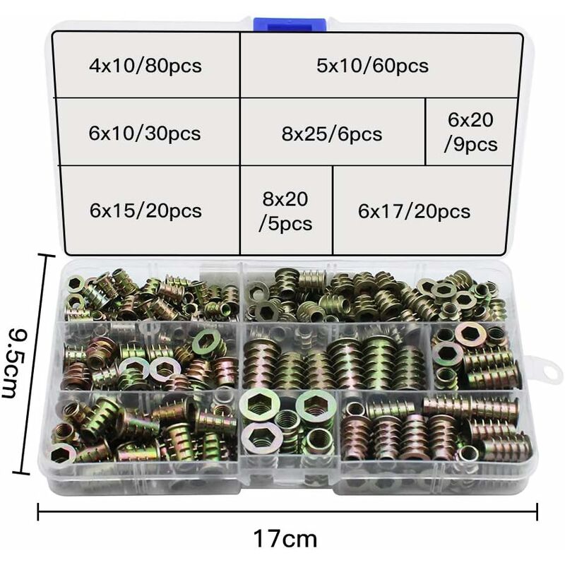 230 pcs Zinc Alloy Hex Threaded Insert Nuts Threaded Insert Nuts External Thread M4 M5 M6 M8 For Wood Furniture Nut