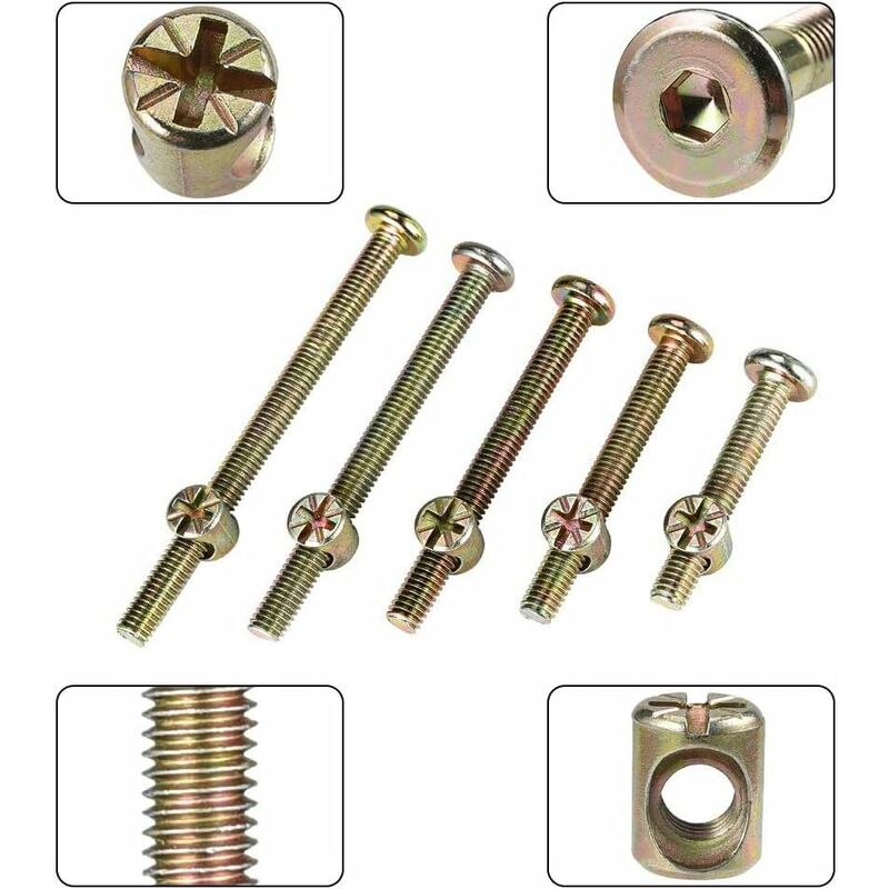 50 Pieces Hex Head Bolts, Bolts With Cylinder Nuts, Bolts With Cylinder Nuts Assortment Kit, For Furniture, Baby Cribs,